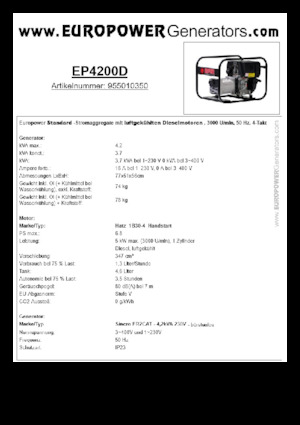 डीजल पावर जनरेटर Europower EP4200D (S)