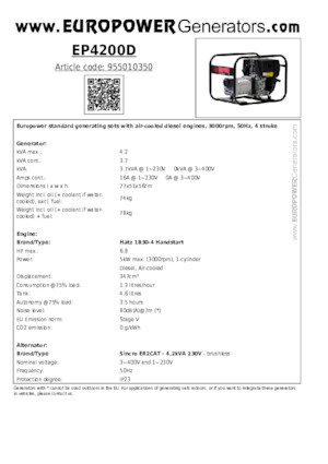 डीजल पावर जनरेटर Europower EP4200D (S)