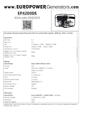 डीजल पावर जनरेटर Europower EP4200DE (S)