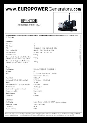 डीजल पावर जनरेटर Europower EP44TDE (LS)