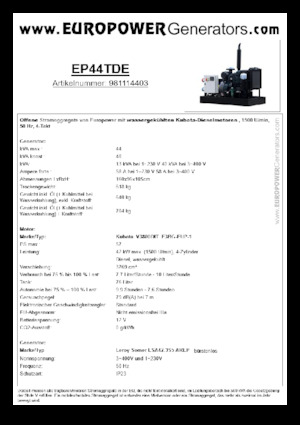 डीजल पावर जनरेटर Europower EP44TDE (LS)