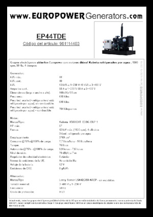 डीजल पावर जनरेटर Europower EP44TDE (LS)