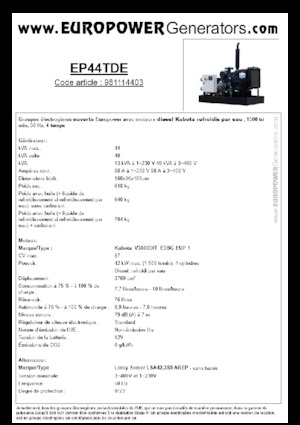 डीजल पावर जनरेटर Europower EP44TDE (LS)