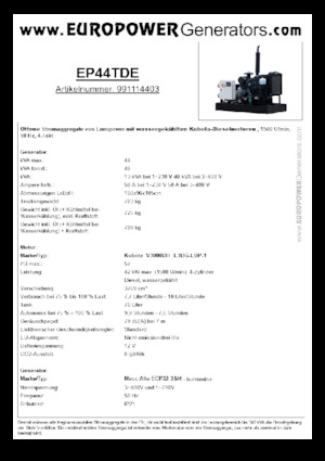 डीजल पावर जनरेटर Europower EP44TDE (MA)