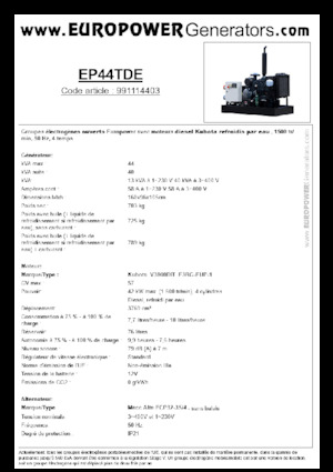 डीजल पावर जनरेटर Europower EP44TDE (MA)