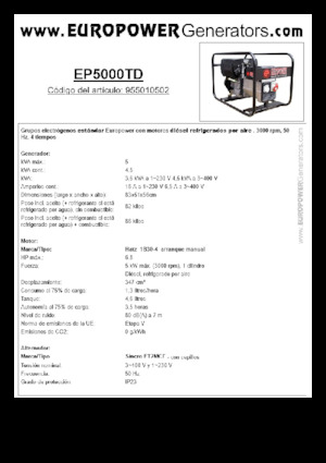 डीजल पावर जनरेटर Europower EP5000TD (S)