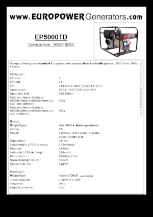 डीजल पावर जनरेटर Europower EP5000TD (S)