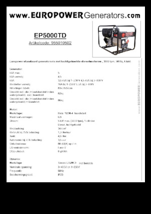 डीजल पावर जनरेटर Europower EP5000TD (S)