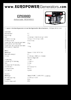 डीजल पावर जनरेटर Europower EP6000D (S)