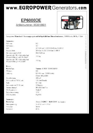 डीजल पावर जनरेटर Europower EP6000DE (S)