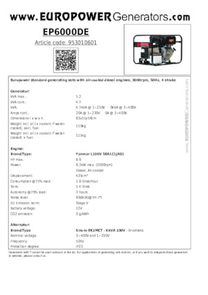 डीजल पावर जनरेटर Europower EP6000DE (S)