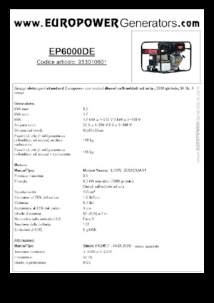 डीजल पावर जनरेटर Europower EP6000DE (S)