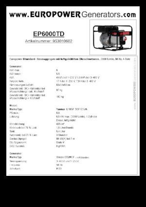 डीजल पावर जनरेटर Europower EP6000TD (S)