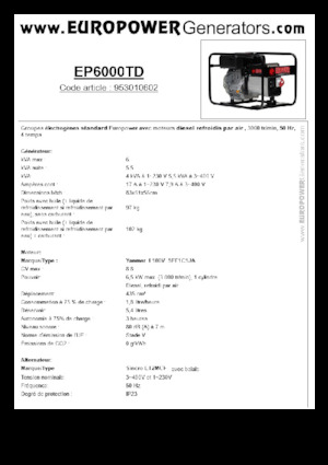 डीजल पावर जनरेटर Europower EP6000TD (S)