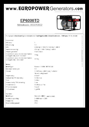 डीजल पावर जनरेटर Europower EP6000TD (S)