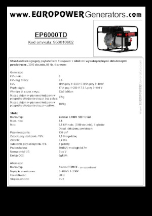 डीजल पावर जनरेटर Europower EP6000TD (S)