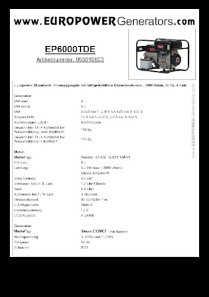 डीजल पावर जनरेटर Europower EP6000TDE (S)