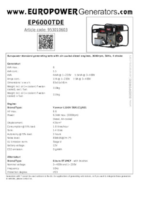 डीजल पावर जनरेटर Europower EP6000TDE (S)