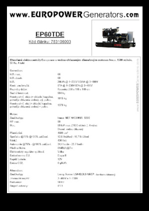 डीजल पावर जनरेटर Europower EP60TDE (LS)