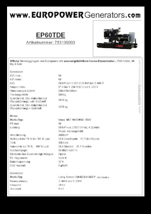 डीजल पावर जनरेटर Europower EP60TDE (LS)