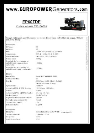 डीजल पावर जनरेटर Europower EP60TDE (LS)