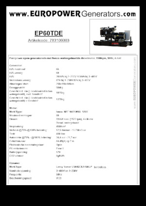 डीजल पावर जनरेटर Europower EP60TDE (LS)
