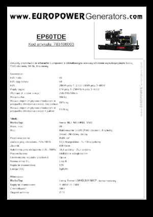 डीजल पावर जनरेटर Europower EP60TDE (LS)