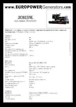 डीजल पावर जनरेटर Europower EP60TDE (LS)