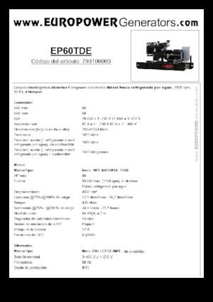 डीजल पावर जनरेटर Europower EP60TDE (MA)