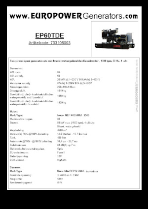 डीजल पावर जनरेटर Europower EP60TDE (MA)