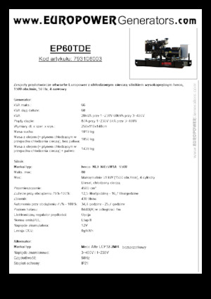 डीजल पावर जनरेटर Europower EP60TDE (MA)