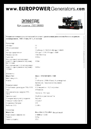 डीजल पावर जनरेटर Europower EP60TDE (MA)