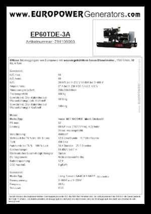 डीजल पावर जनरेटर Europower EP60TDE-3A (LS)