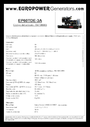 डीजल पावर जनरेटर Europower EP60TDE-3A (LS)