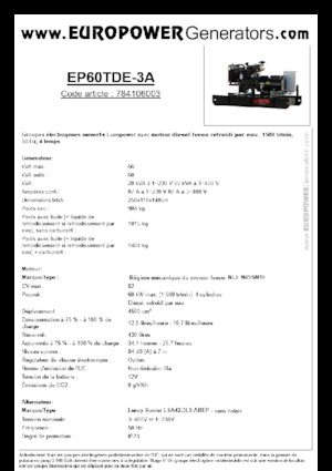 डीजल पावर जनरेटर Europower EP60TDE-3A (LS)