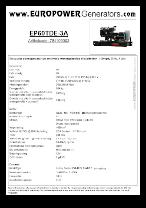 डीजल पावर जनरेटर Europower EP60TDE-3A (LS)
