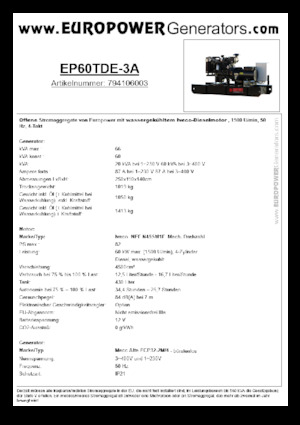 डीजल पावर जनरेटर Europower EP60TDE-3A (MA)