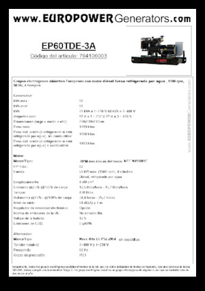 डीजल पावर जनरेटर Europower EP60TDE-3A (MA)