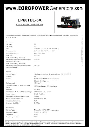 डीजल पावर जनरेटर Europower EP60TDE-3A (MA)