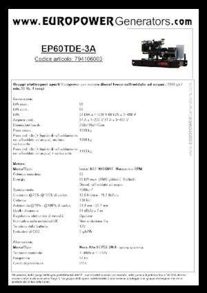 डीजल पावर जनरेटर Europower EP60TDE-3A (MA)