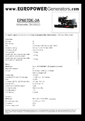 डीजल पावर जनरेटर Europower EP60TDE-3A (MA)