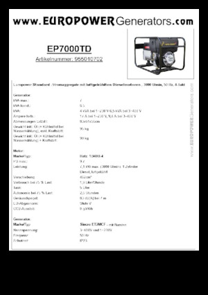 डीजल पावर जनरेटर Europower EP7000TD (S)