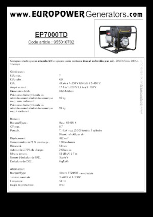 डीजल पावर जनरेटर Europower EP7000TD (S)
