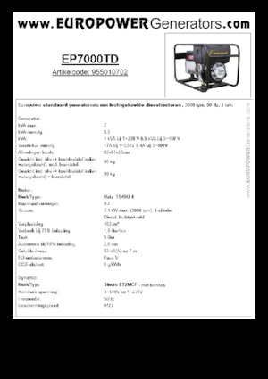डीजल पावर जनरेटर Europower EP7000TD (S)
