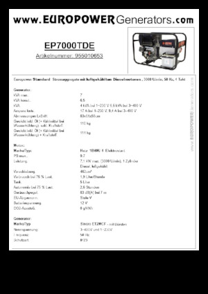 डीजल पावर जनरेटर Europower EP7000TDE (S)