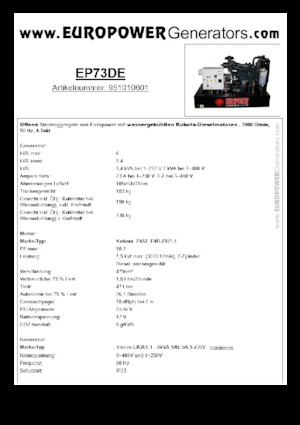 डीजल पावर जनरेटर Europower EP73DE (S)