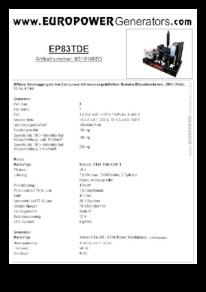 डीजल पावर जनरेटर Europower EP83TDE (S)