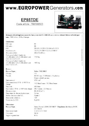 डीजल पावर जनरेटर Europower EP85TDE (LS)