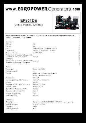डीजल पावर जनरेटर Europower EP85TDE (LS)