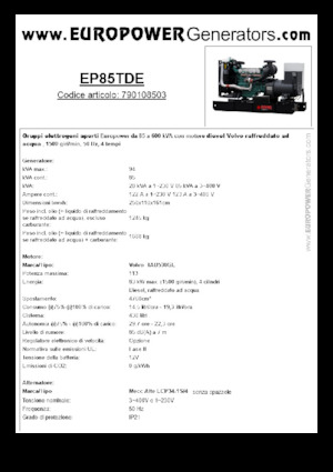 डीजल पावर जनरेटर Europower EP85TDE (MA)